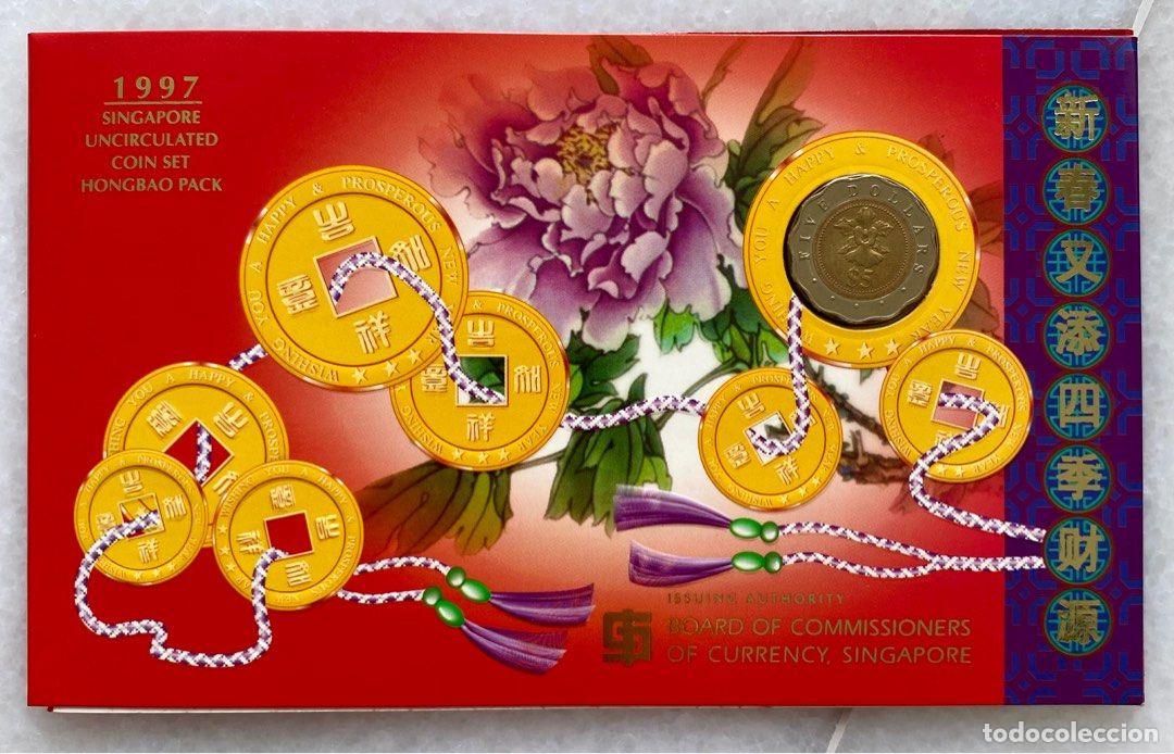 Monedas antiguas de Asia: SINGAPUR 1997 set anual monedas S/C Singapore Uncirculated coin set hongbag pack