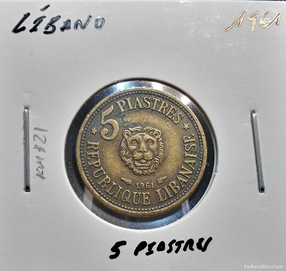 Monedas antiguas de Asia: L&Iacute;BANO 5 PIASTRAS 1961 KM#21 MBC.
