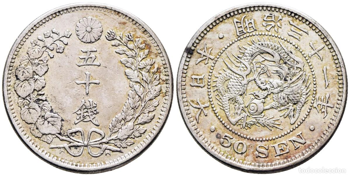 Monedas antiguas de Asia: *** MUY BONITOS 50 SEN DE JAP&Oacute;N. A&Ntilde;O 32 (1899). ERA MEIJI. KM#Y25; JNDA#01/14. PLATA ***