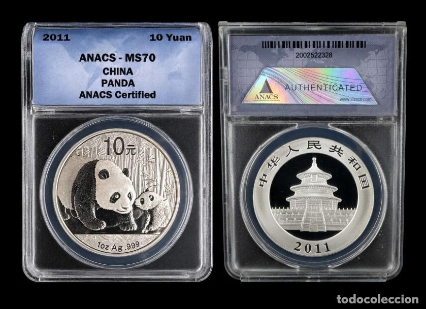Monedas antiguas de Asia: China 10 Yuan Panda 2011 Km 1980 ANACS- MS70 Onza Plata Pura