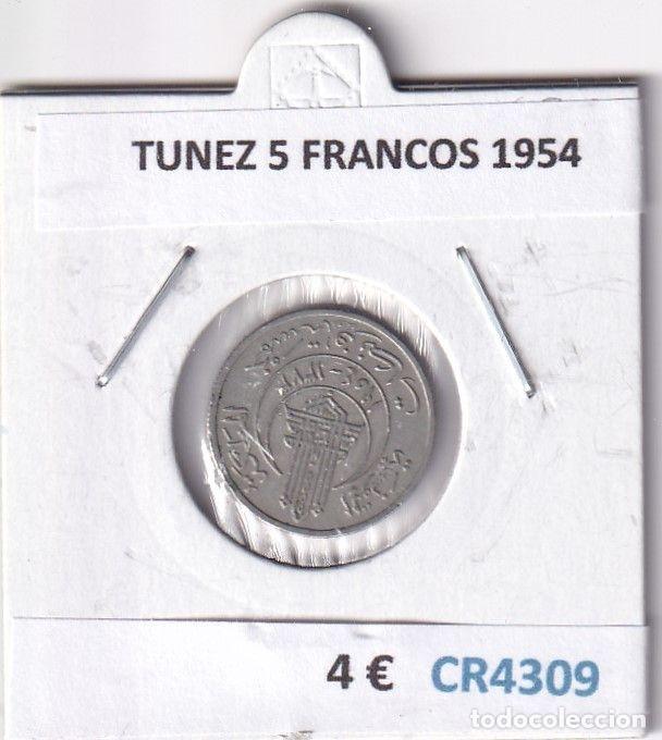 Monete antiche di Asia: CR4309 MONEDA TUNEZ 5 FRANCOS 1954