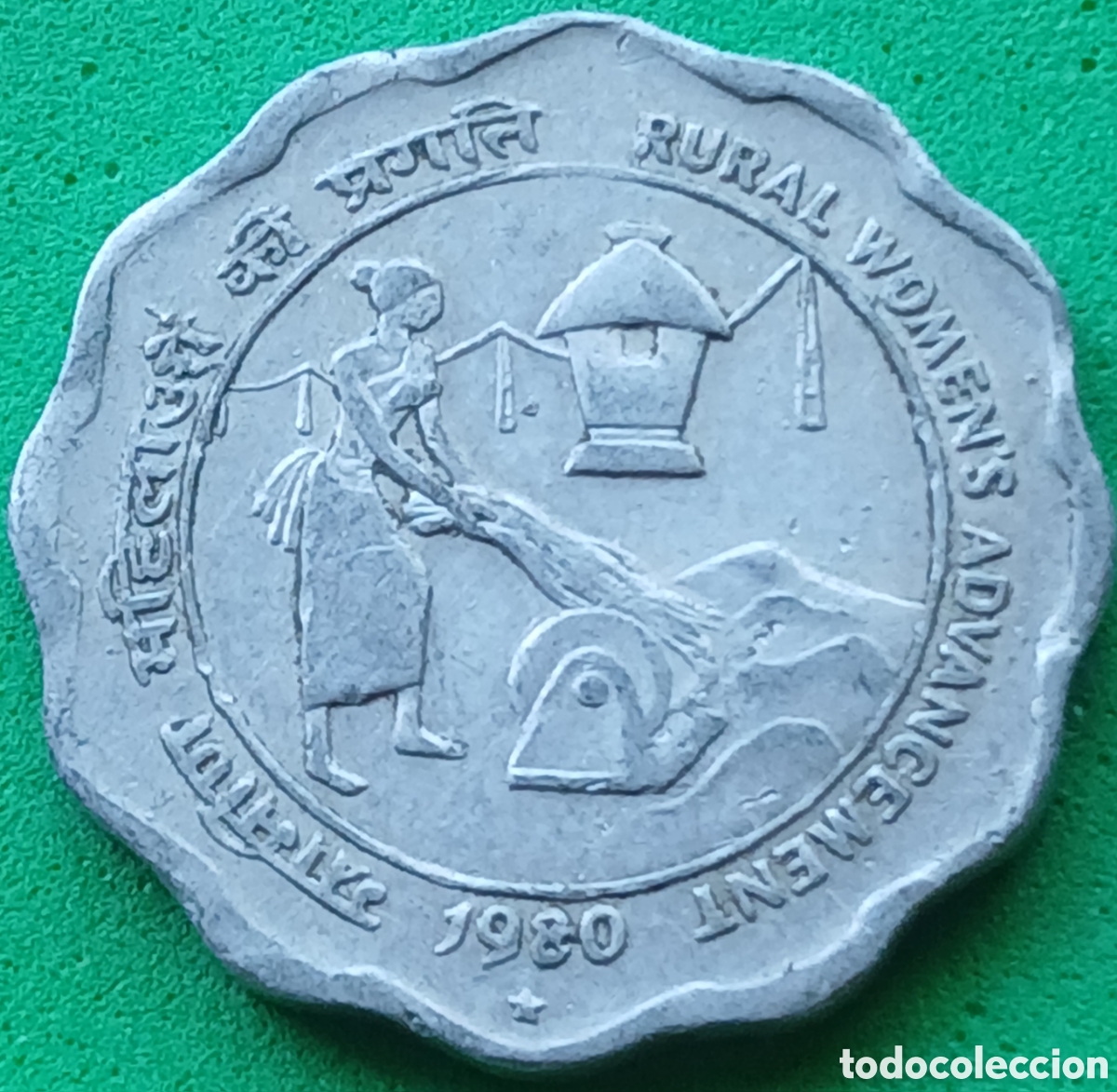 Monedas antiguas de Asia: India 10 paise 1980 km#35 FAO/ ceca Hyderabad/ ESCASA!!
