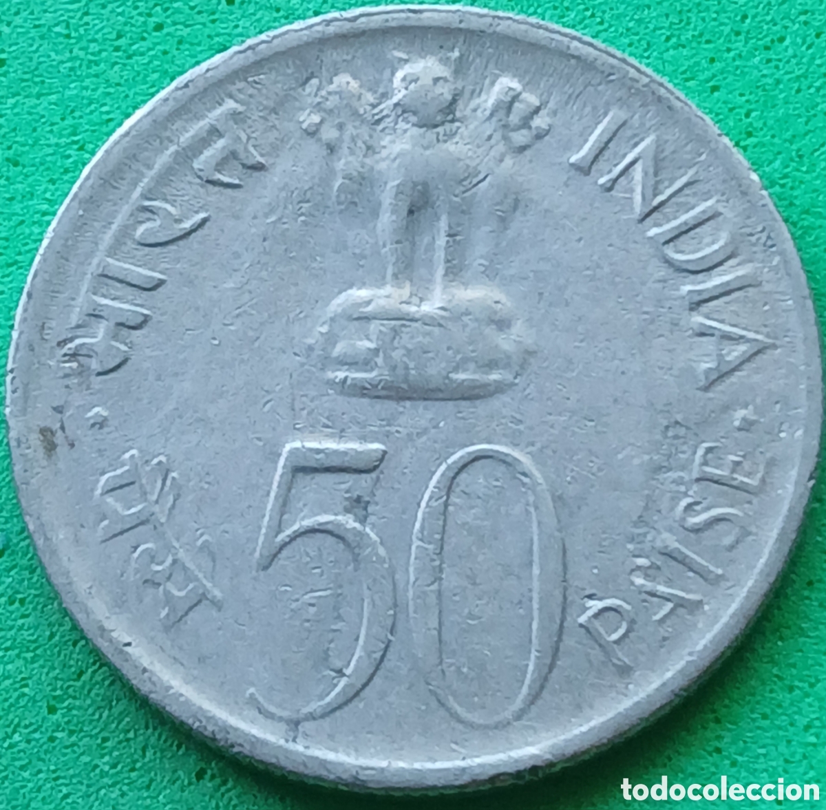 Monedas antiguas de Asia: India 50 paise 1964 km#56 sin marca de ceca-Calcuta/ poco com&uacute;n. Muerte de J.Nehru