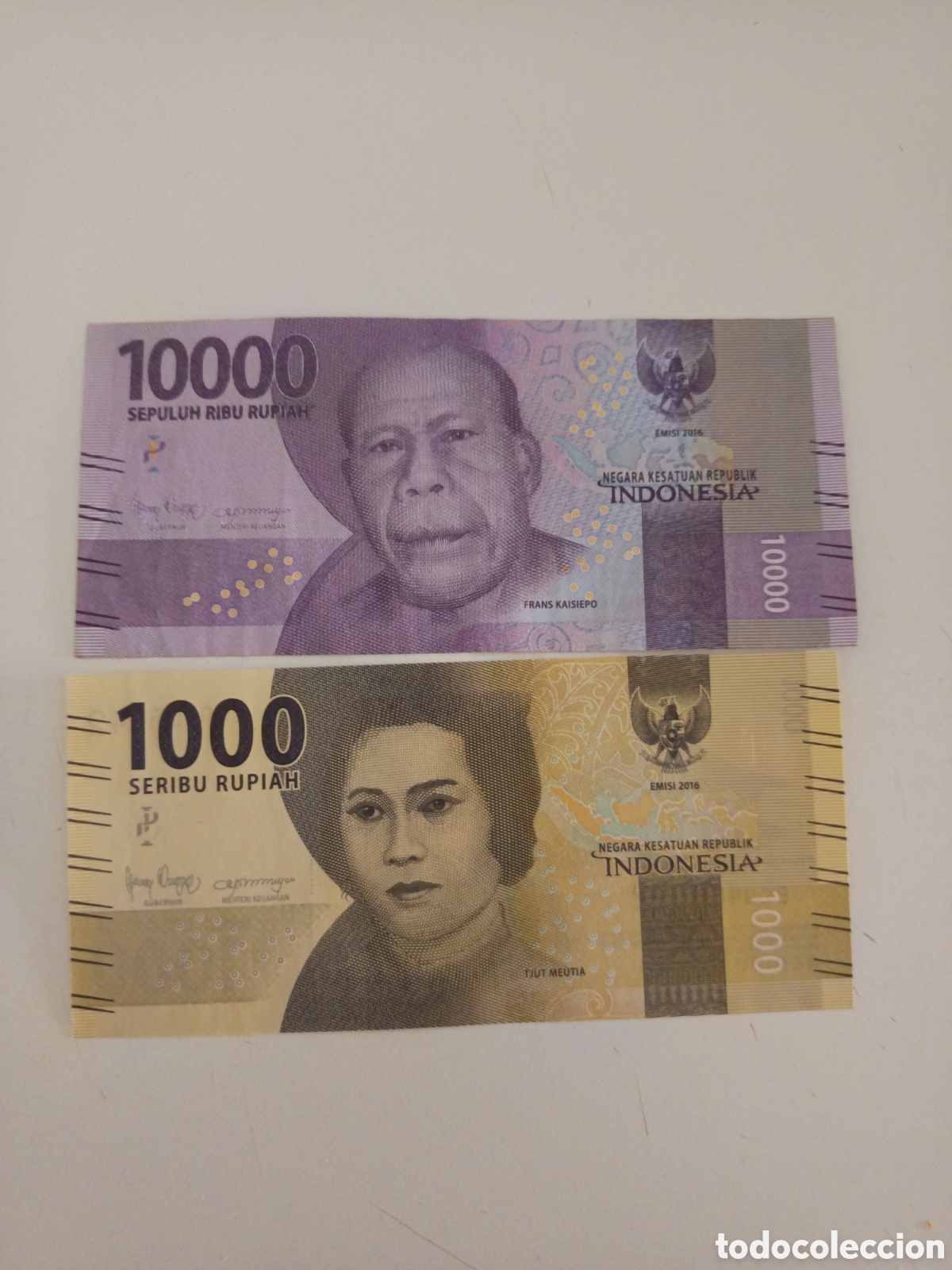 Monedas antiguas de Asia: 2 Billetes Indonesia.2016 10.000 y 1.000 Rupias