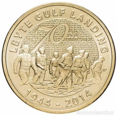 Monedas antiguas de Asia: 5 piso FILIPINAS 2014 70 &ordm; aniversario-batalla del Golfo de Leyte