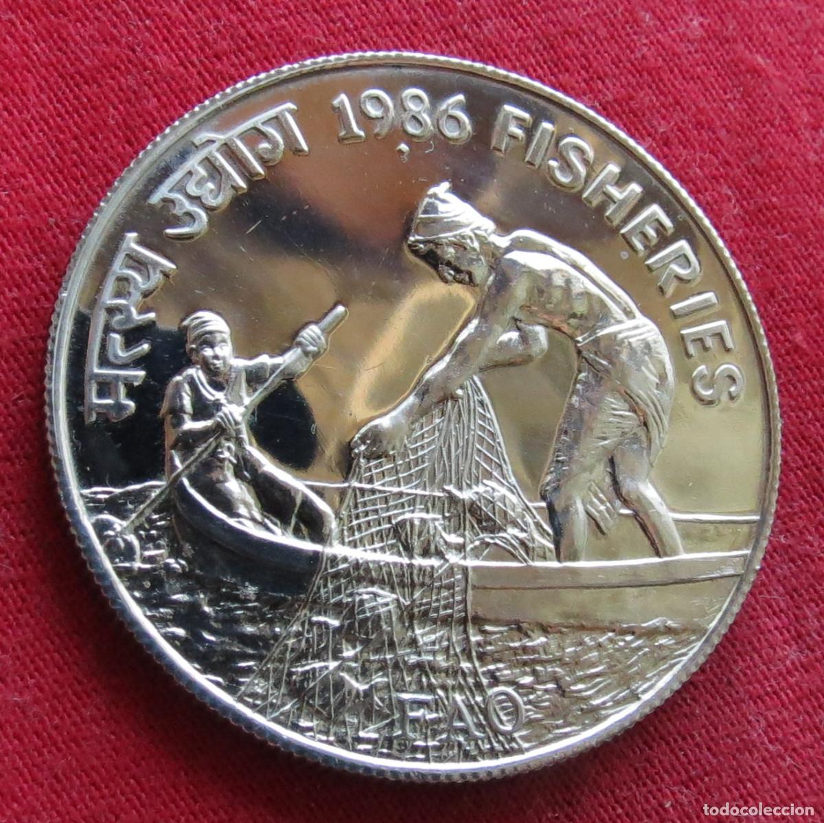 Monedas antiguas de Asia: India 20 rupees 1986 FAO f.a.o.