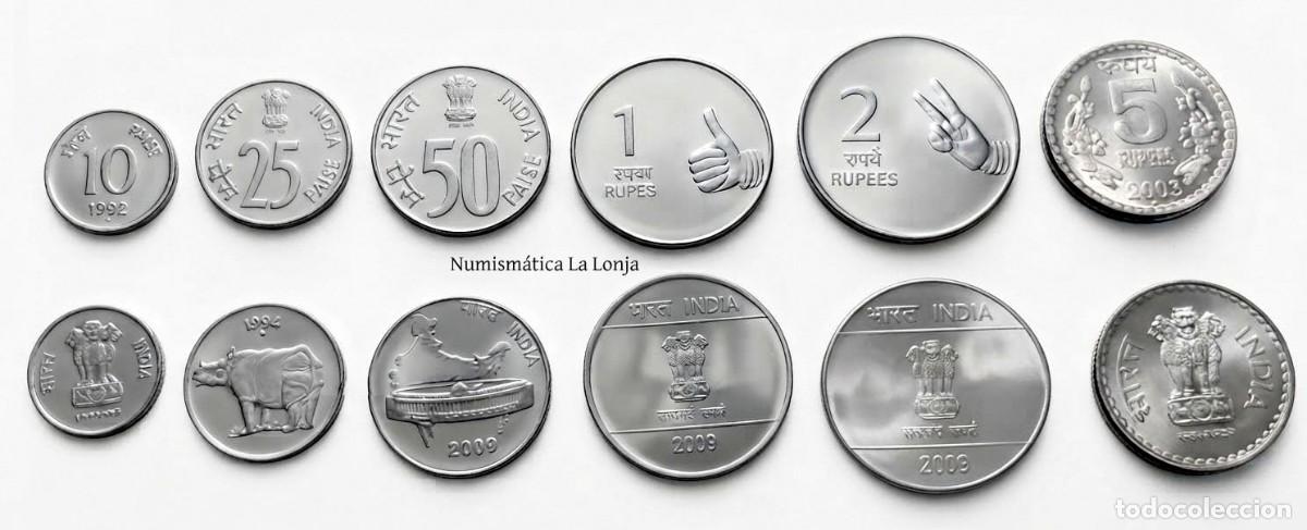Alte M&uuml;nzen aus Asien: India Set 6 Monedas 10 25 50 Paisa 1 2 5 Rupees 1992-2009 Sc Unc