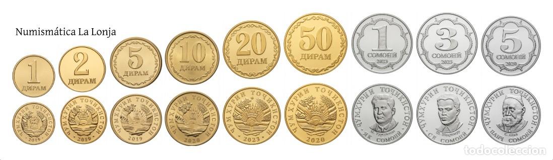 Alte M&uuml;nzen aus Asien: Tajikist&aacute;n Set completo 1 2 5 10 20 50 Diram 1 3 5 Somoni 2019-2023 Km 50-58 Sc Unc