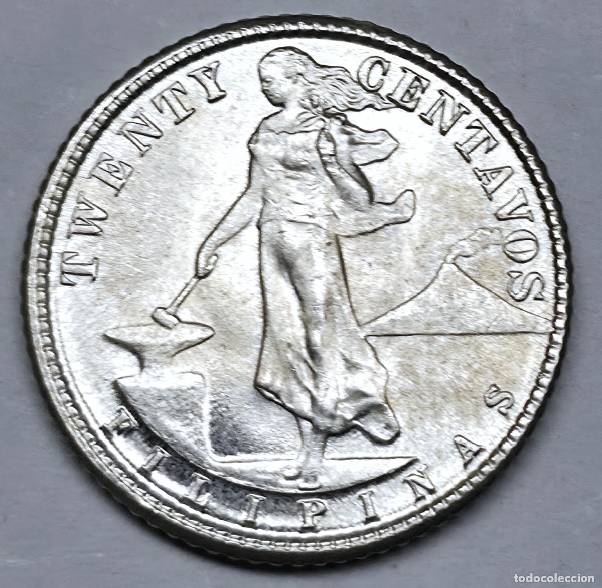 Monedas antiguas de Asia: MONEDA DE PLATA FILIPINAS TWENTY CENTAVOS 1945 D. SC