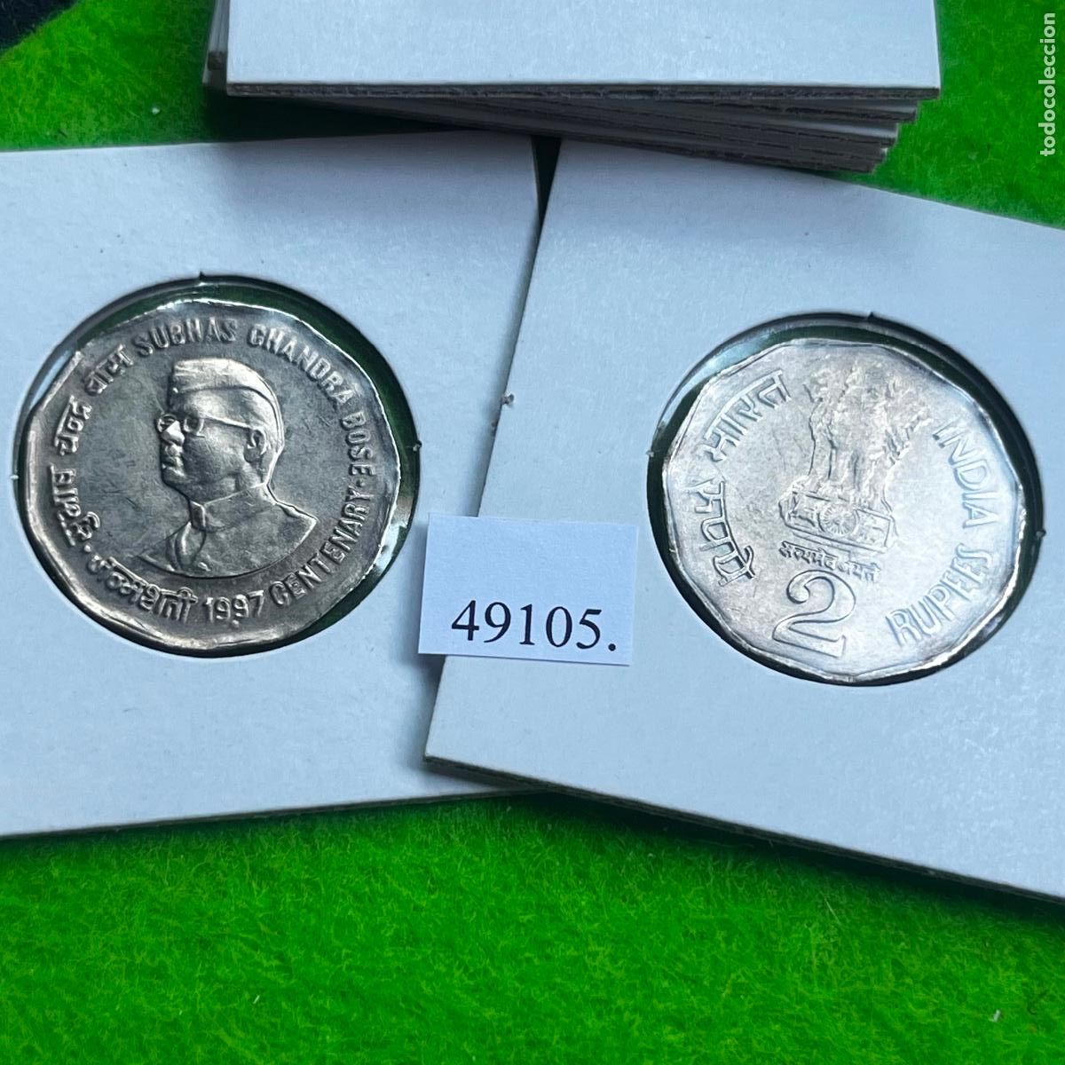 Monedas antiguas de Asia: India 2 rupias 1997 Noida, centenario nacimiento Subhas Chandra Bose, una moneda, 49105 7