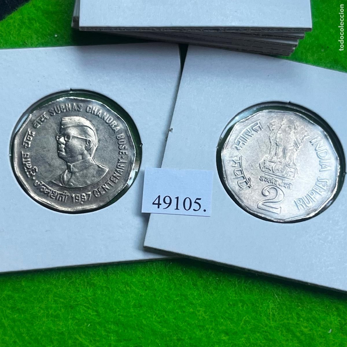 Monedas antiguas de Asia: India 2 rupias 1997 Noida, centenario nacimiento Subhas Chandra Bose, una moneda, 49105