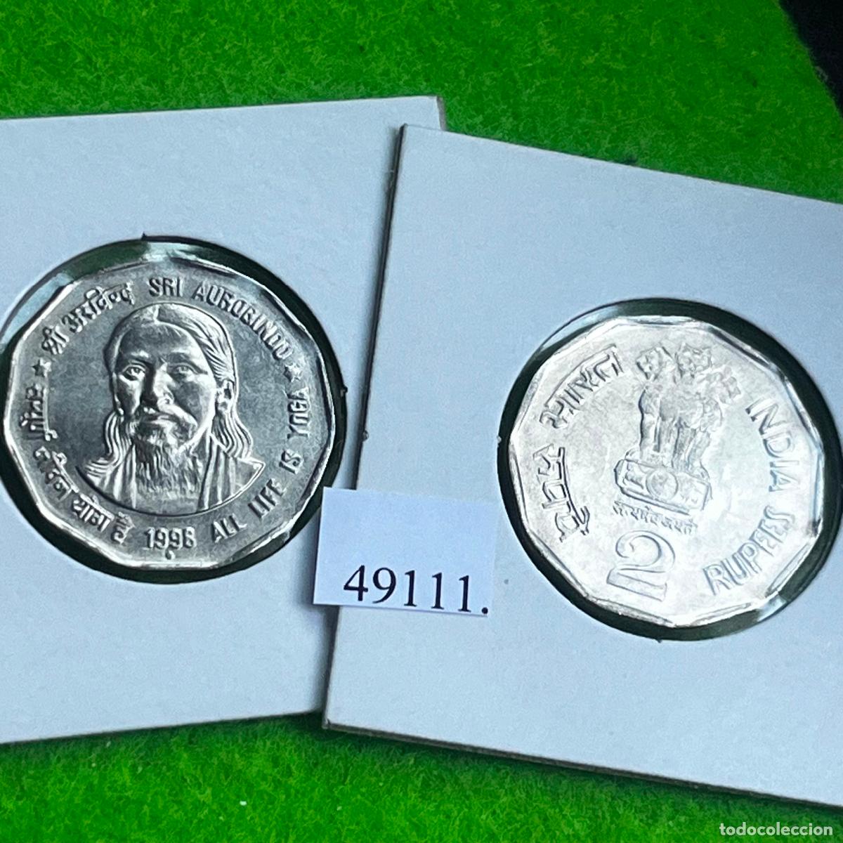 Monedas antiguas de Asia: India 2 rupias 1998 Noida, Sri Aurobindo, una moneda, 49111
