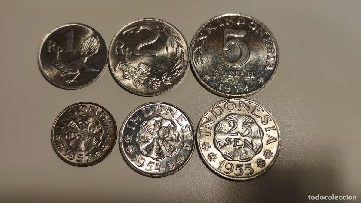 Monedas antiguas de Asia: LOTE DE MONEDAS DE INDONESIA - 10 SEN 1954 - 25 SEN 1955 - 50 SEN 1957 - 1,2,3 RUPIAS 1970-1974
