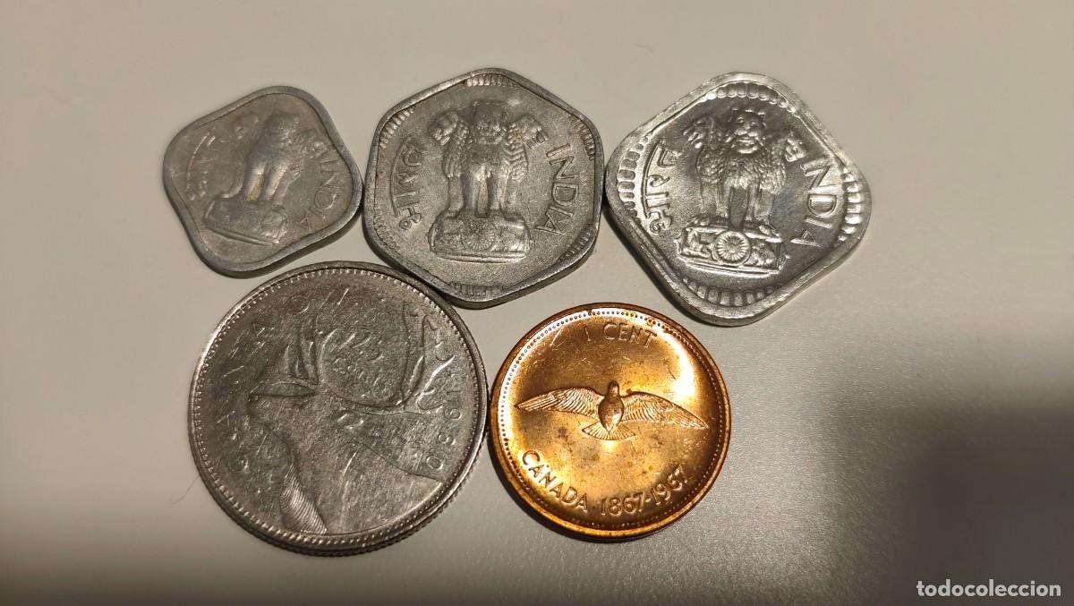 Monedas antiguas de Asia: LOTE DE MONEDAS DE INDIA - 1 P 1967 - 3P 1966 - 5 P 1973 + CANADA 1 C 1964 Y 1967