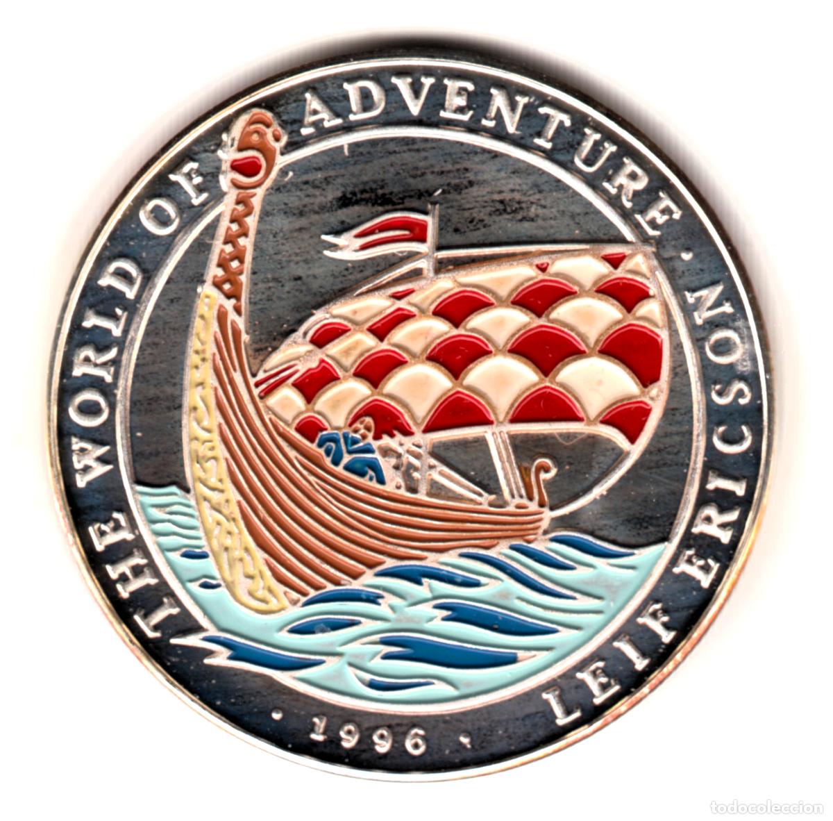 Monedas antiguas de Asia: LAOS 50 kip plata 1996 MUNDO AVENTURA - Leif Ericson- Buque Vikingo color