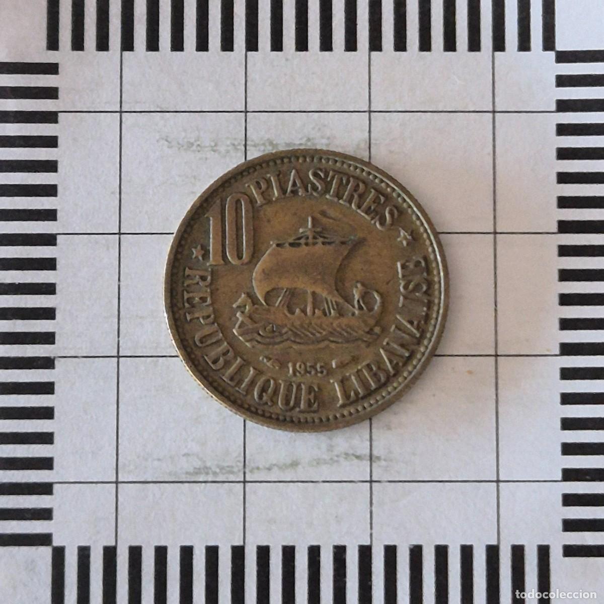 Monedas antiguas de Asia: 10 PIASTRAS, LIBANO. 1955. (KM#23).