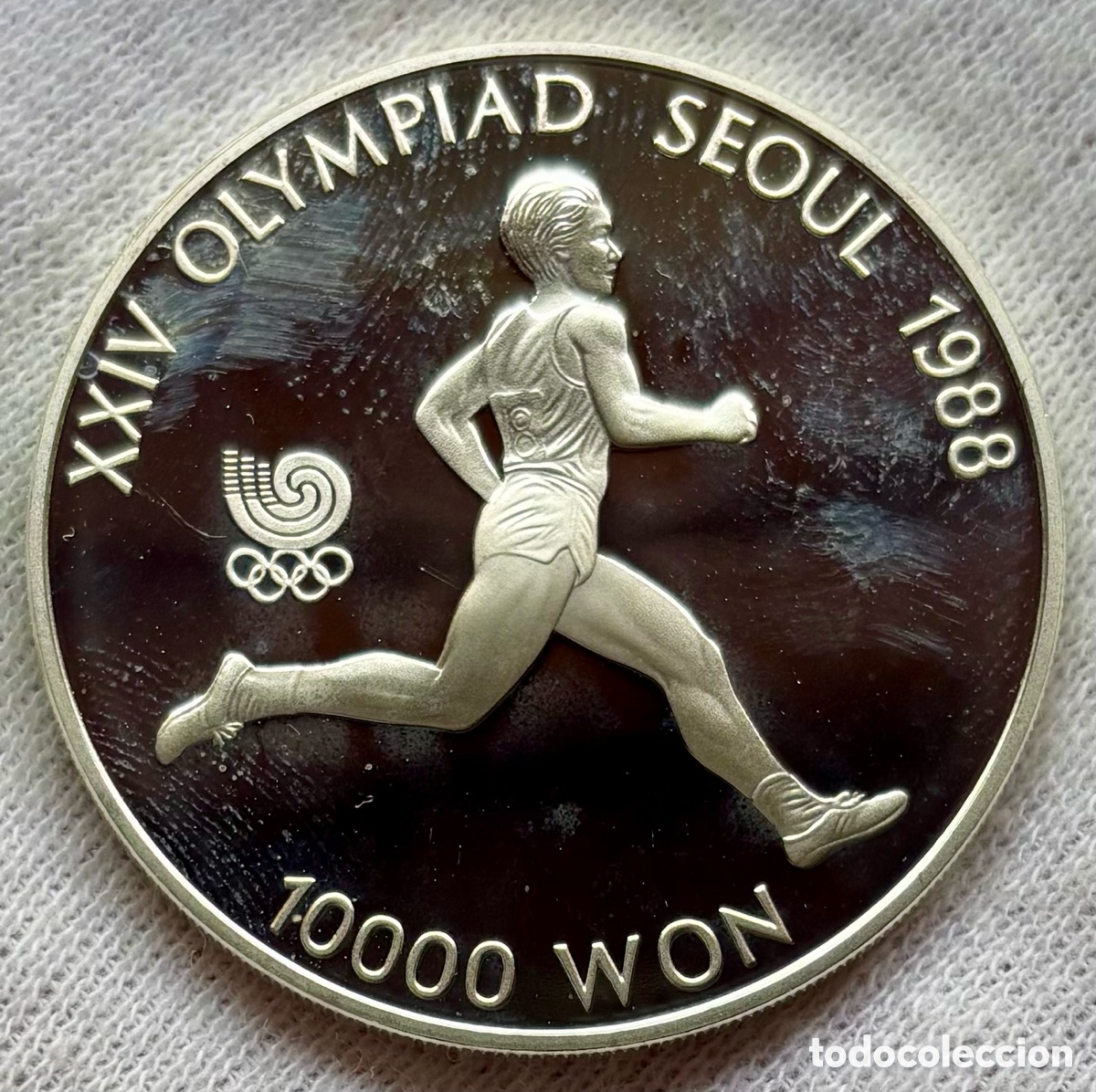 Monedas antiguas de Asia: Moneda PLATA COREA DEL SUR 10000 Won 1986 Runner. PROOF. Olimpiadas Se&uacute;l. Korea Oz