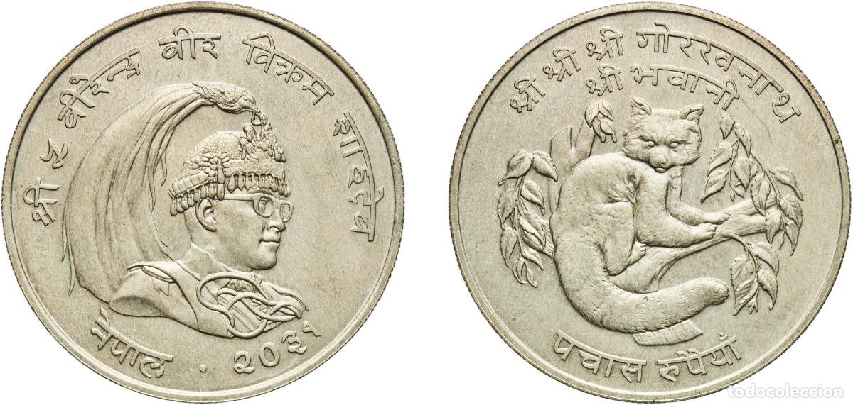 Monedas antiguas de Asia: Nepal Kingdom 2031 (1974) 50 Rupees - Birendra Bir Bikram (Red Panda) Silver (.500) Royal Mint 32.1