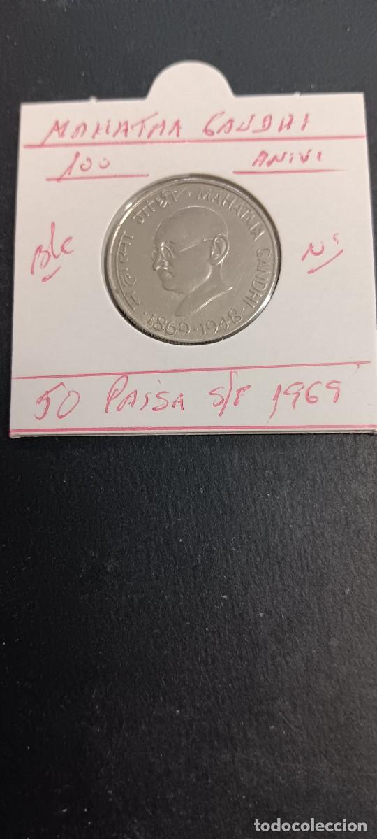 Monedas antiguas de Asia: INDIA 50 PAISA 1969 BC KM=59 (NIQUEL) 100 ANIV. MAHATMA GANDHI