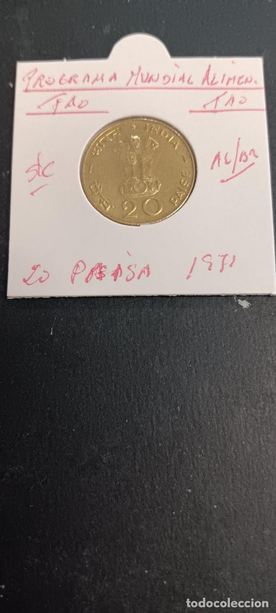 Monedas antiguas de Asia: INDIA 20 PAISA 1971 S/C KM=52 (ALUMINIO-BRONCE) FAO-PROGRAMA MUNDIAL DE ALIMENTACI&Oacute;N