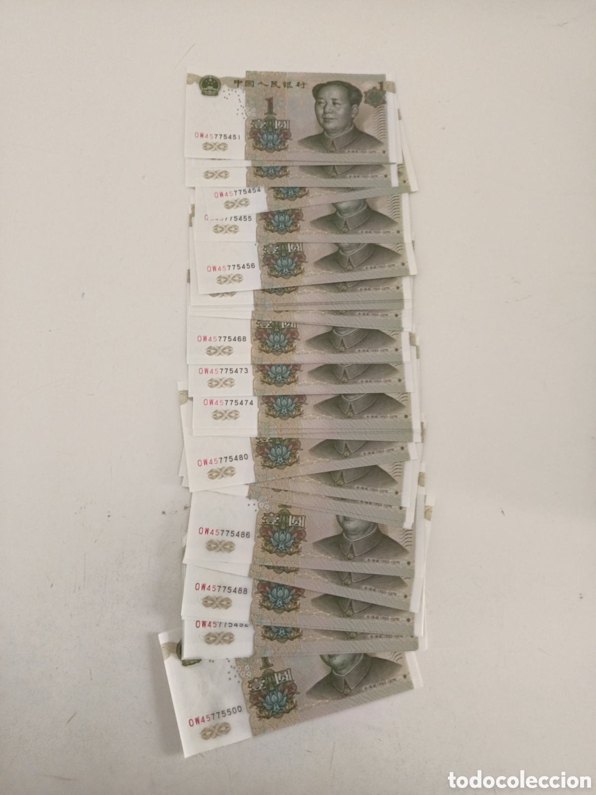 Monedas antiguas de Asia: Lote de 50 Billetes China. 1 Yuan 1999 Correlativos
