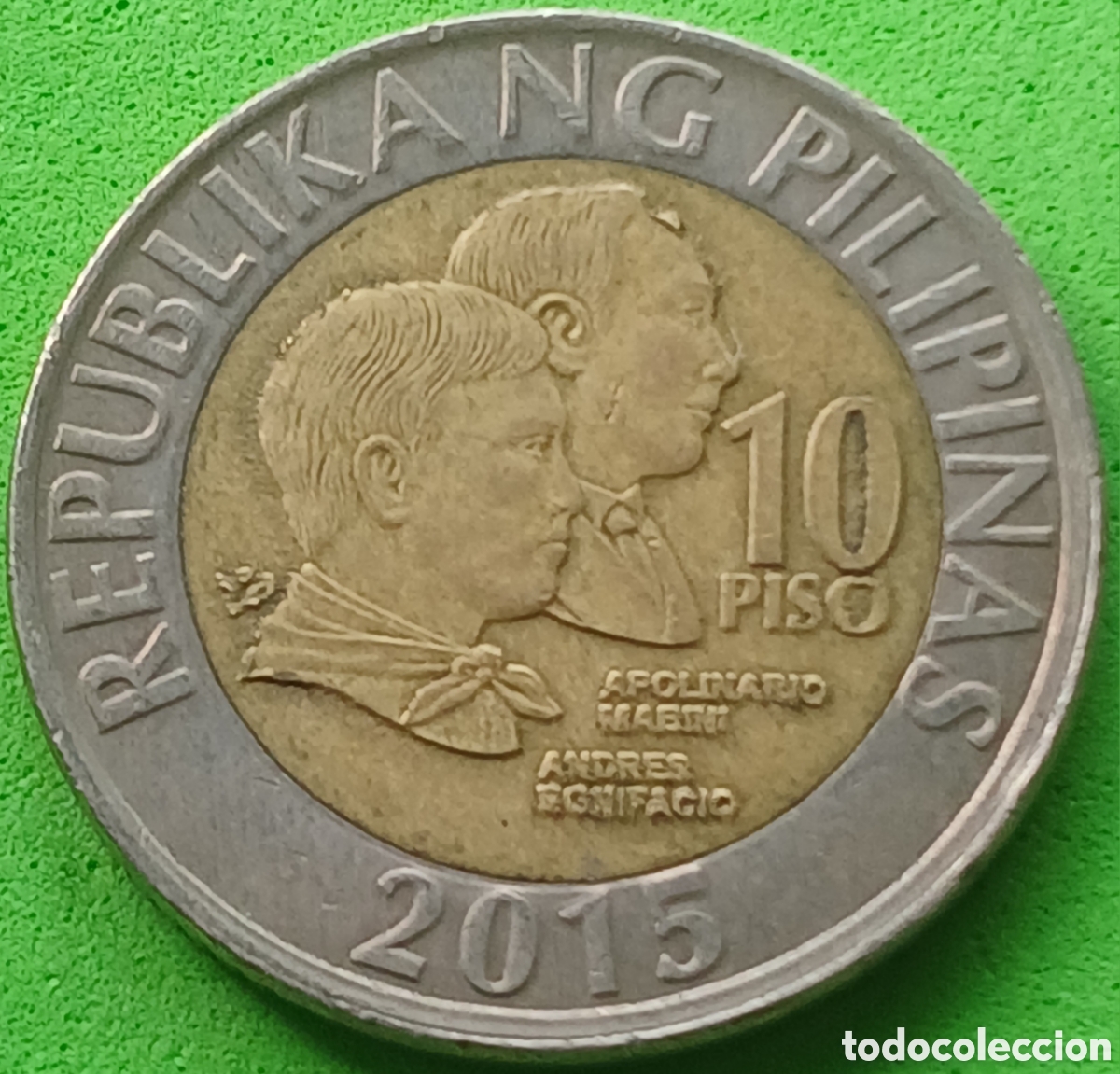 Monedas antiguas de Asia: Filipinas 10 pesos 2015 km#278 poco com&uacute;n