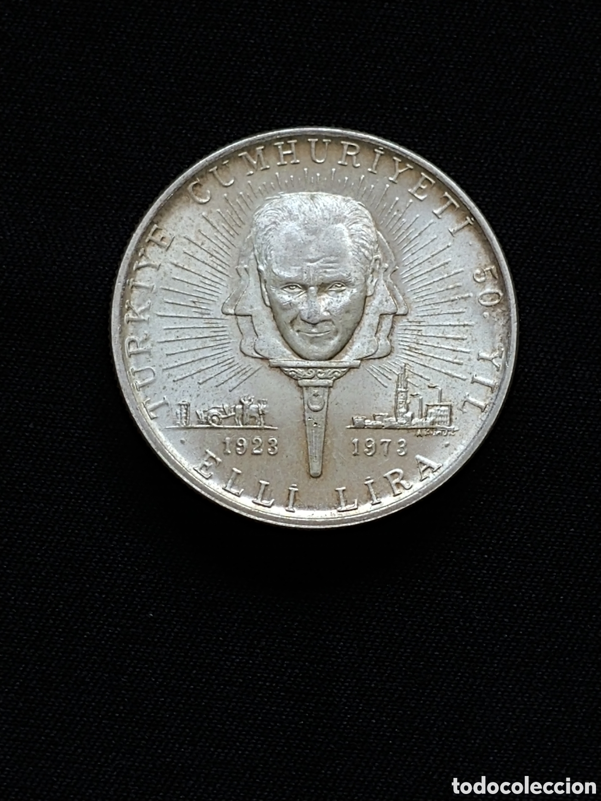 Monedas antiguas de Asia: Turqu&iacute;a, 50 Liras 1973, plata .900 mls.