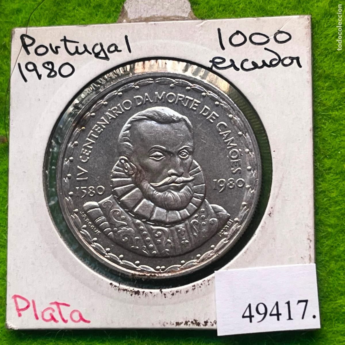 Monedas antiguas de Asia: Portugal 1000 escudos 1980 plata, centenario Luis de Camoes