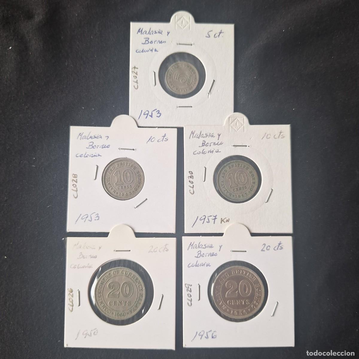 Moedas antigas da &Aacute;sia: Colonias. Malaya y Borneo brit&aacute;nico. 5 monedas