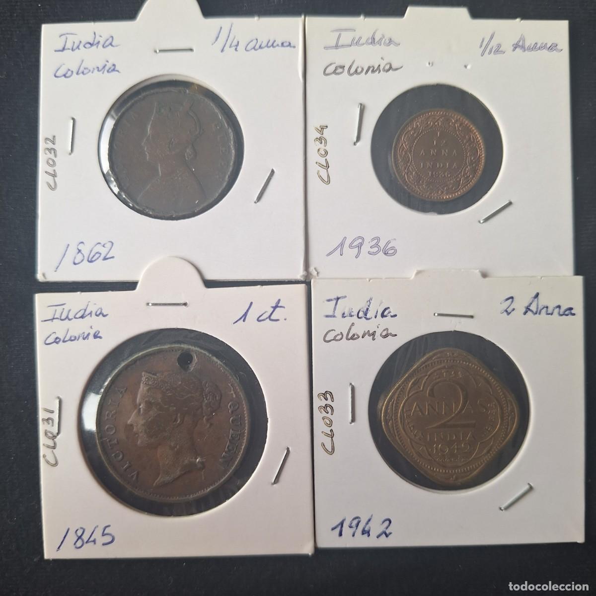 Moedas antigas da &Aacute;sia: Colonias. India brit&aacute;nica. 4 monedas