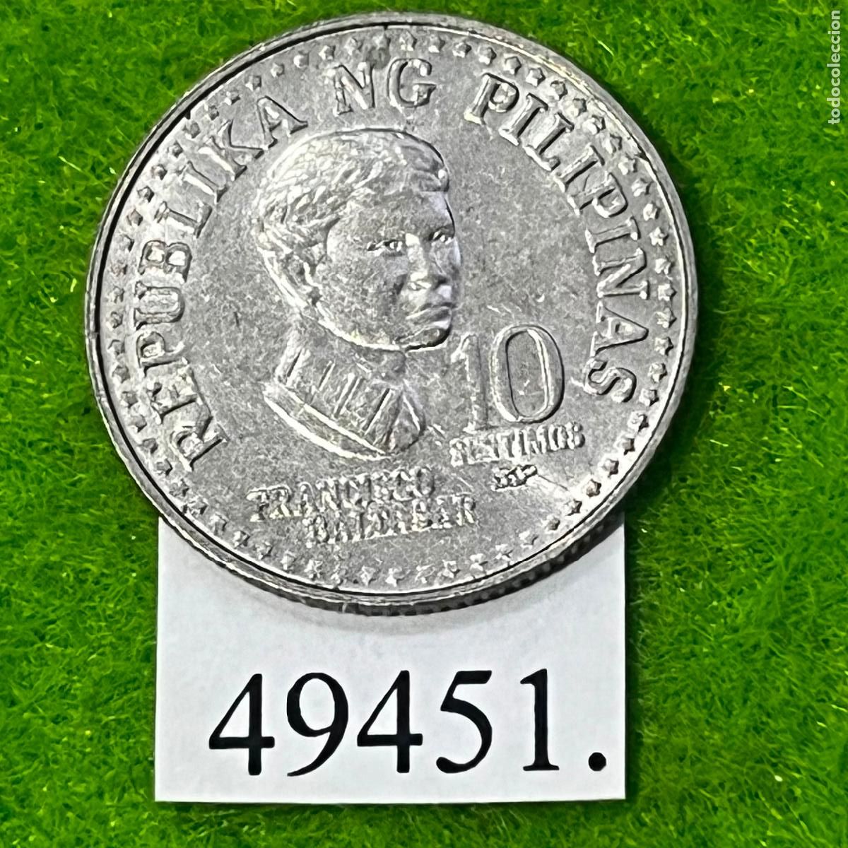 Monedas antiguas de Asia: Filipinas 10 c&eacute;ntimos 198-, poeta Francisco Baltasar