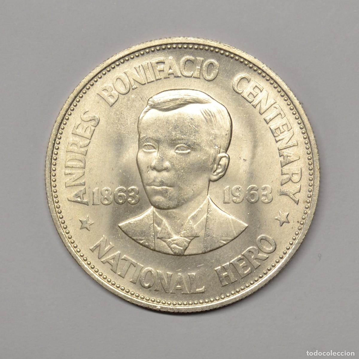 Monedas antiguas de Asia: FILIPINAS - 1 PESO 1963 PLATA - CENTENARIO ANDRES BONIFACIO - HEORE NACIONAL - LOTE 5743