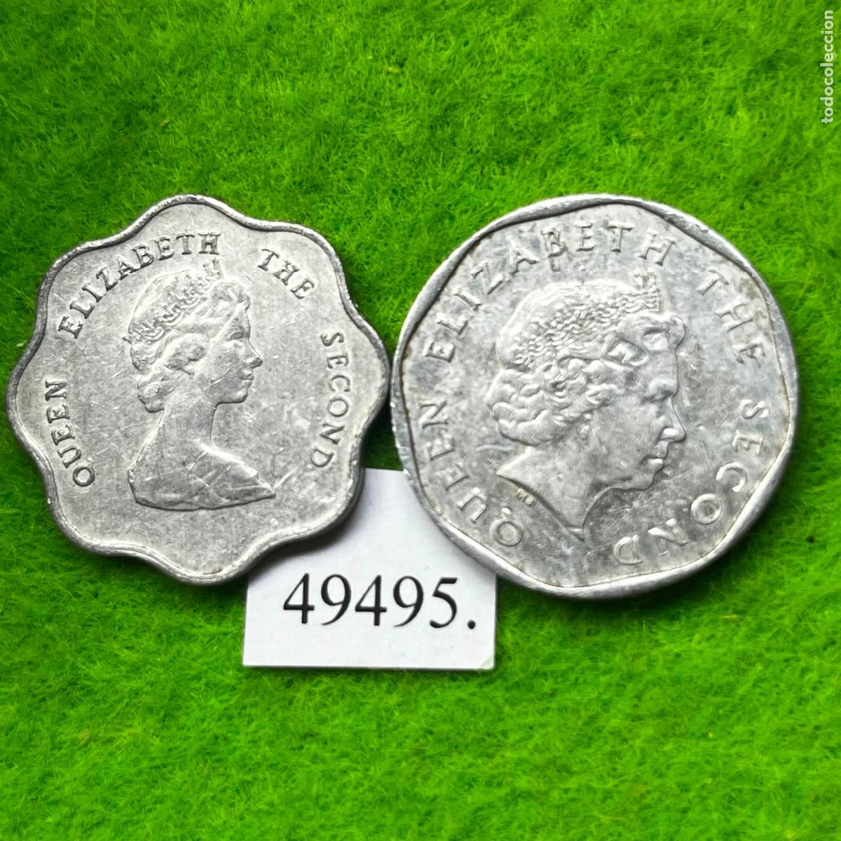 Old Coins of Asia: Caribe Este Brit&aacute;nico lote 2 monedas 5 c&eacute;ntimos, distintos tipos, canto festoneado y liso