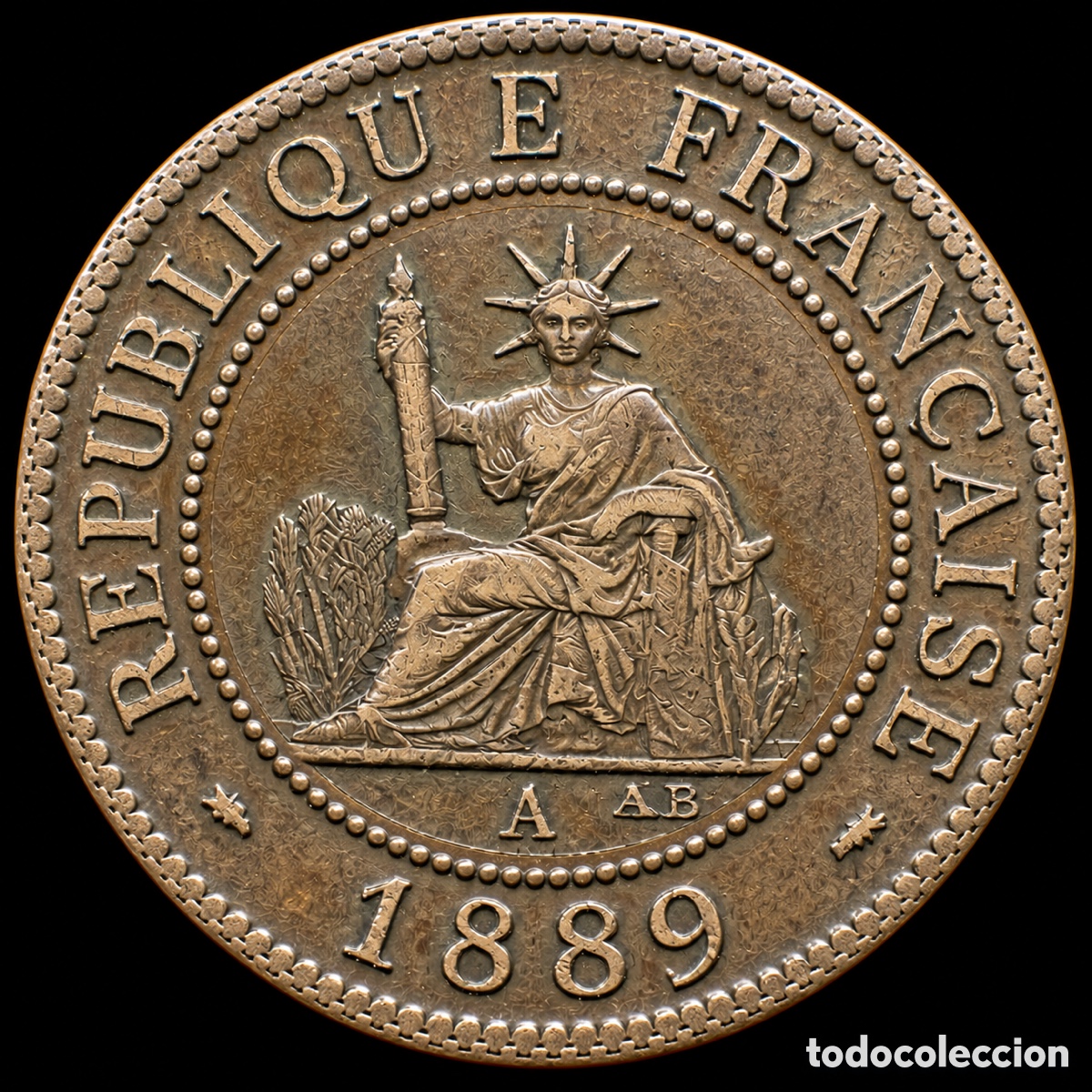 Monedas antiguas de Asia: 1 c&eacute;ntimo Indochina Francesa. 1889 - Foto 3