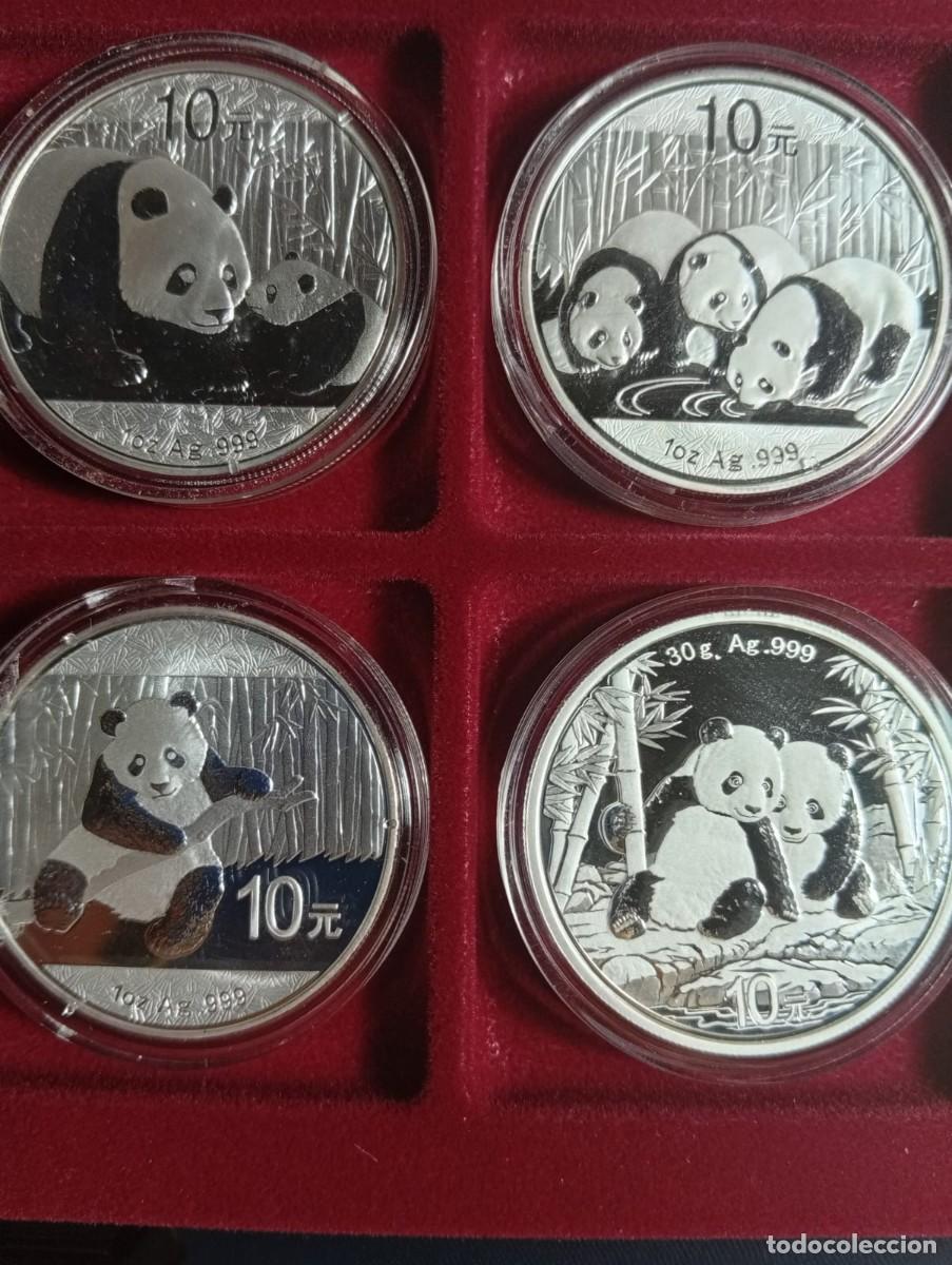 Monedas antiguas de Asia: Lote 4 Onzas (31,10 gr.) de plata 999 Panda de China. A&ntilde;os: 2011 - 2013 - 2014 - 2026.