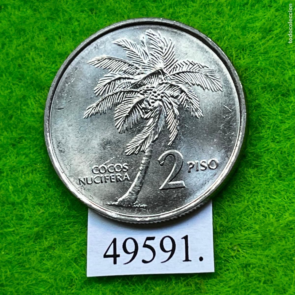 Monedas antiguas de Asia: Filipinas 2 Piso 1991 palmera de cocos, pesos, Cocos nucifera