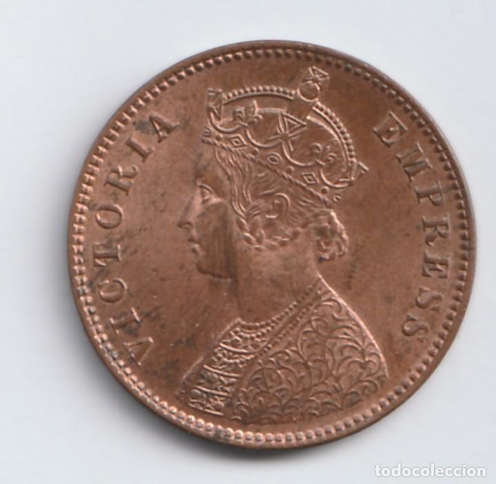 Monedas antiguas de Asia: India &frac14; anna 1893 Cobre, KM# 486