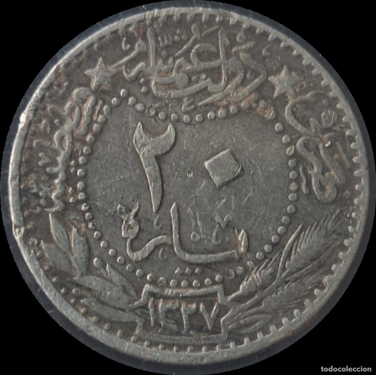 Monete antiche di Asia: Imperio otomano. 20 para 1909 (1327 fecha &aacute;rabe). Constantinopla. Ceca 2 entre 7