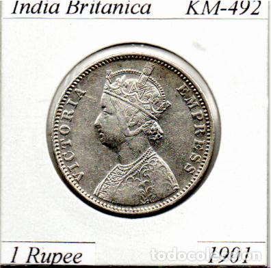Moedas antigas da &Aacute;sia: INDIA BRITANICA 1901 , 1 RUPEE, KM-492, AG, EBC; 39,95 &euro; 1