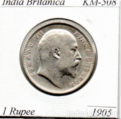 Moedas antigas da &Aacute;sia: INDIA BRITANICA 1905 , 1 RUPEE, KM-508, AG, EBC; 39,95 &euro; 1