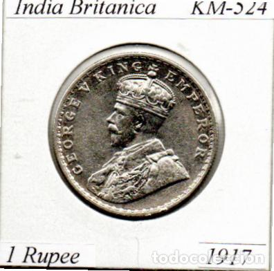 Moedas antigas da &Aacute;sia: INDIA BRITANICA 1917 (2) , 1 RUPEE, KM-524, AG, EBC; 39,95 &euro; 1