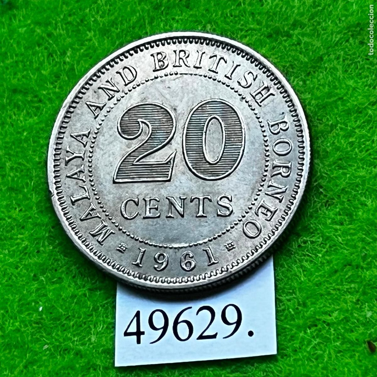 Moedas antigas da &Aacute;sia: Malaya y Borneo Britanico 20 centimos 1961, ( Malaya & British Borneo)