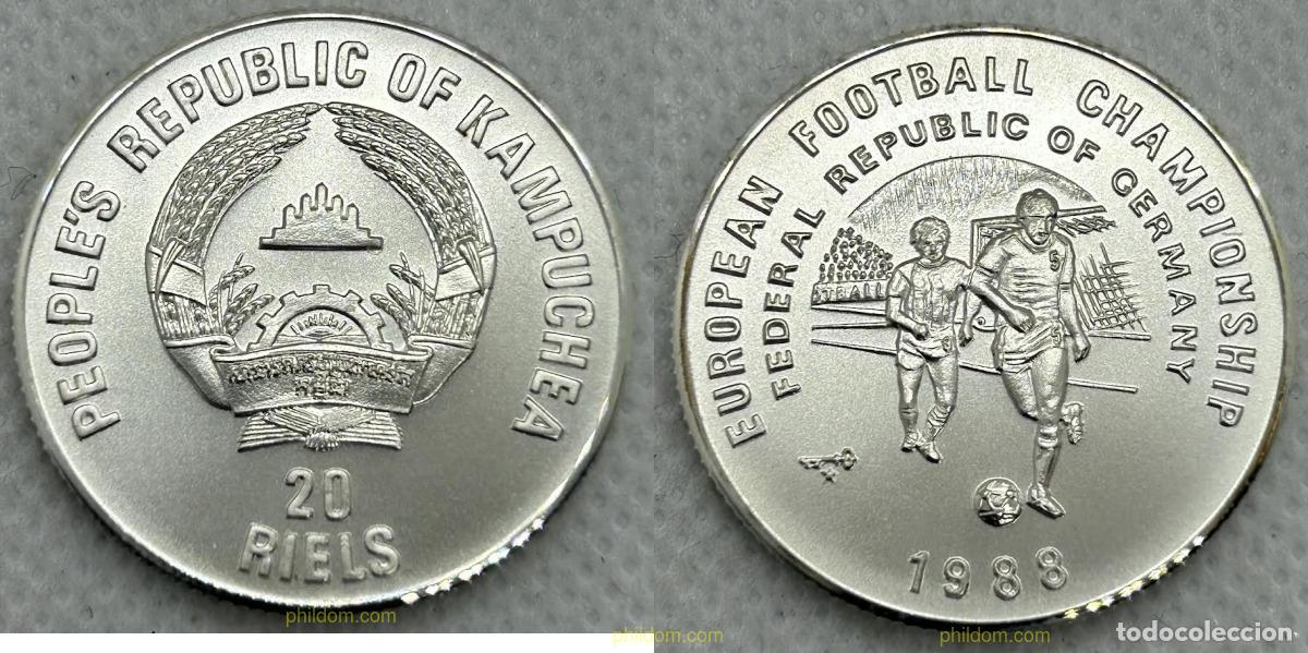Monedas antiguas de Asia: 3821 CAMBOYA KAMPUCHEA 1988 KAMPUCHEA 20 RIALS 1988. Campeonato Europeo de F&uacute;tbol - Alemania 1988