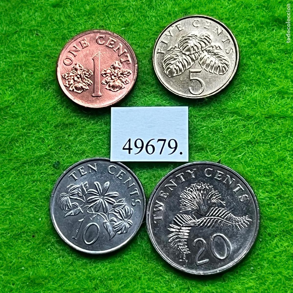 Monedas antiguas de Asia: Singapur 1, 5, 10 y 20 c&eacute;ntimos 1990-1997, lote de 4 monedas, 49679