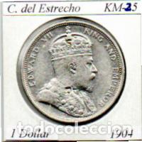 Monedas antiguas de Asia: COLONIAS DEL ESTRECHO 1904, 1 DOLLAR, KM-25, MARCAS GRABADAS, AG, MBC; 49,95 &euro; 1
