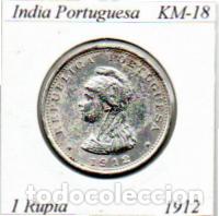 Monedas antiguas de Asia: INDIA PORTUGUESA 1912, 1 RUPIA, KM-18, AG, MBC; 15,95 &euro; 1