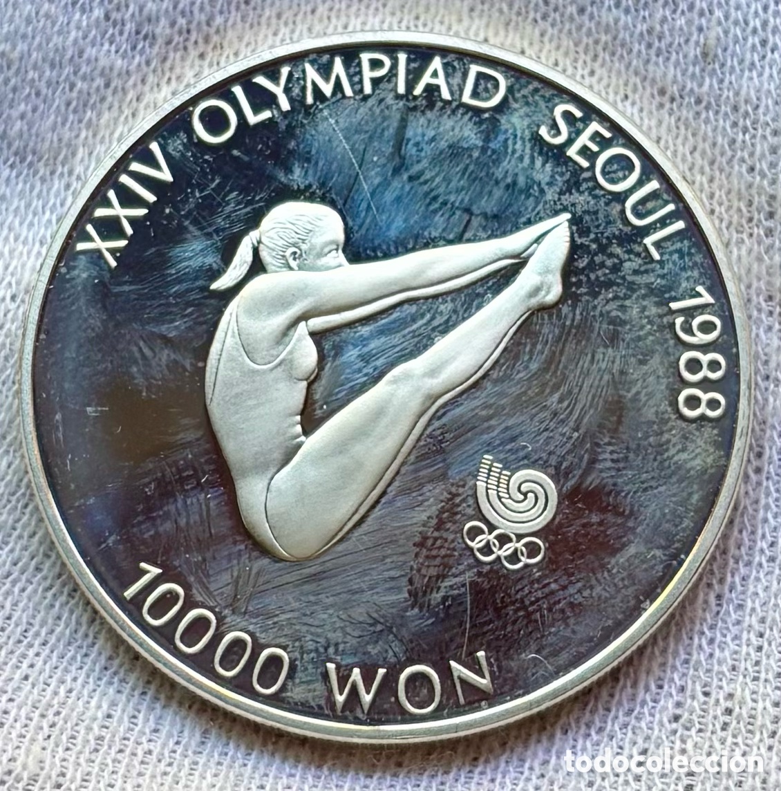 Monedas antiguas de Asia: Moneda PLATA COREA DEL SUR 10000 Won 1987 Buceo. PROOF Olimpiadas Se&uacute;l . Korea Oz.