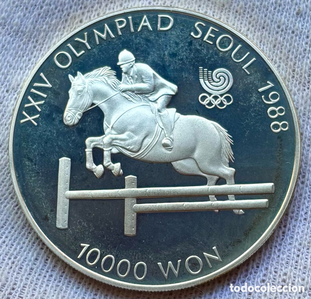 Monedas antiguas de Asia: Moneda PLATA COREA DEL SUR 10000 Won 1988. Equitaci&oacute;n. Olimpiadas Se&uacute;l Korea. Oz