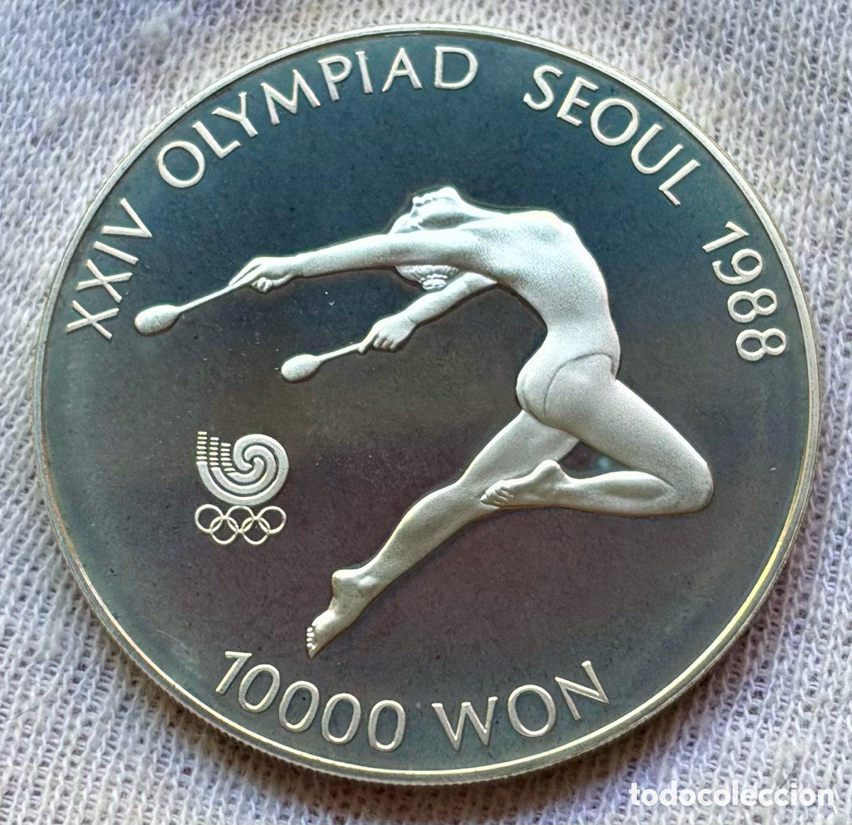 Monedas antiguas de Asia: Moneda PLATA COREA DEL SUR 10000 Won 1988 Gimnasta. Olimpiadas Se&uacute;l. Korea Oz