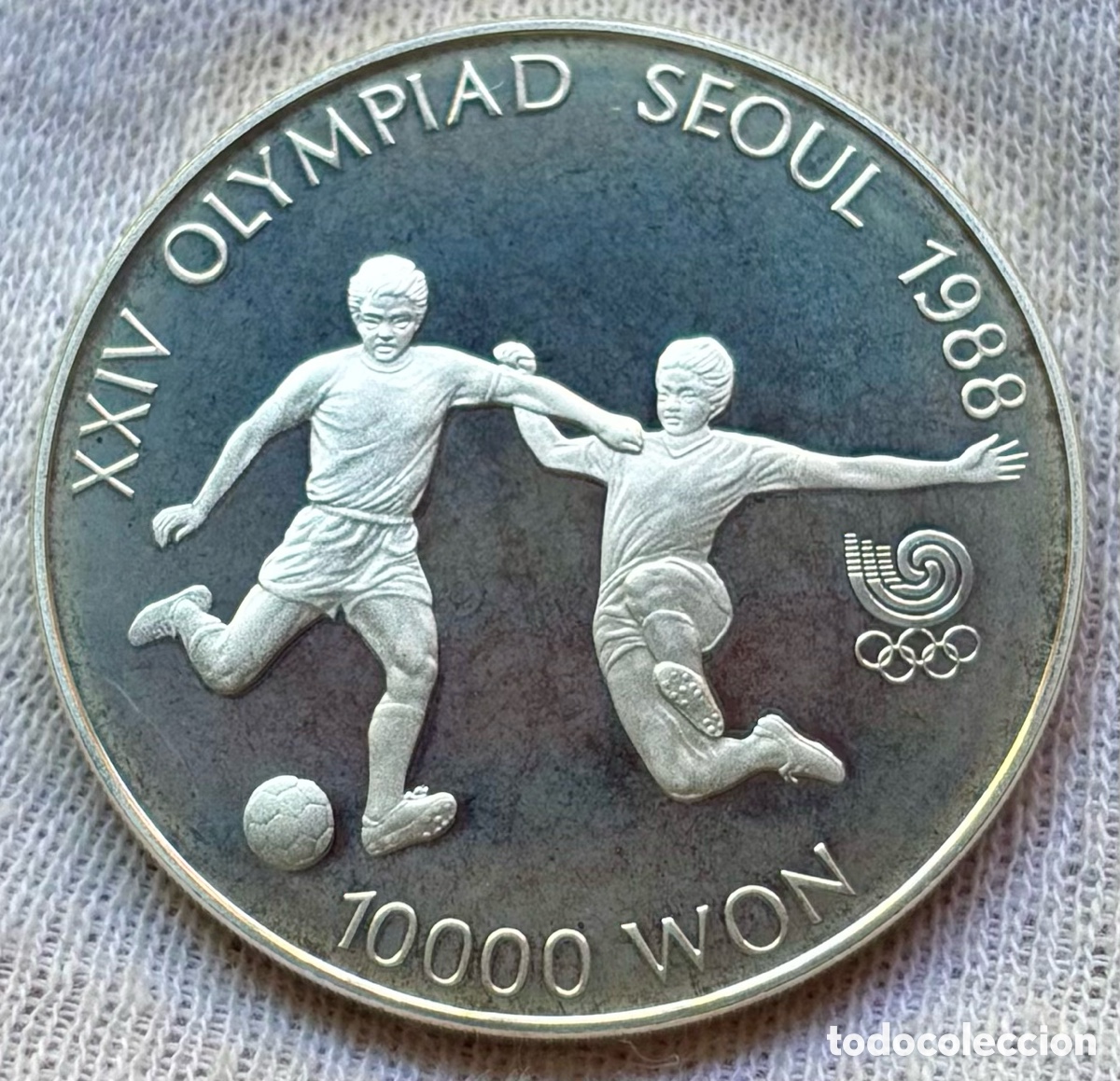 Monedas antiguas de Asia: Moneda PLATA COREA DEL SUR 10000 Won 1988 F&uacute;tbol. Olimpiadas Se&uacute;l. Korea Oz